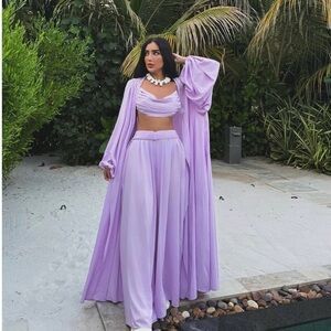 NWT $426 Erika Pena Avana Wide Leg Pants Sz S/M and Matching Jacket Sz OS Lilac